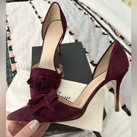J. Crew Elsie Suede D’orsay Pumps with fringe in Vintage Cabernet - Picture 6 of 6